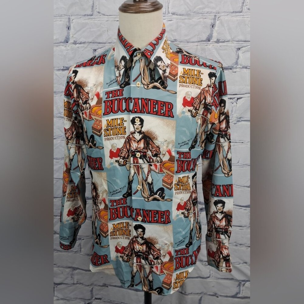 Second Hand Rose by Mack Mens Button Up Shirt Buccaneer Vintage 70s Medium Small
